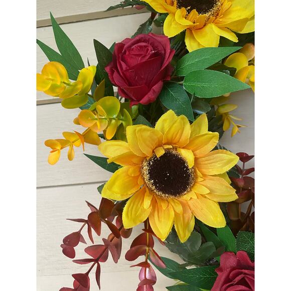 Elegant Burgundy Blush Fall Wreath, Rustic Grapevine with Pumpkin & Roses Decor - Picture 2 of 11